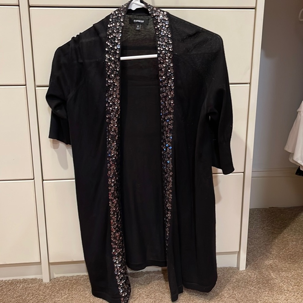 Black Sequin Sz S Express Open Sweater